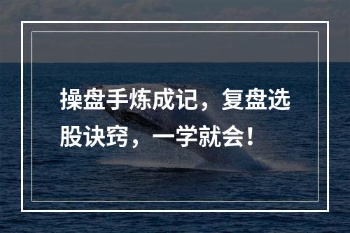 操盘手炼成记，复盘选股诀窍，一学就会！