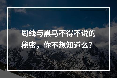 周线与黑马不得不说的秘密，你不想知道么？